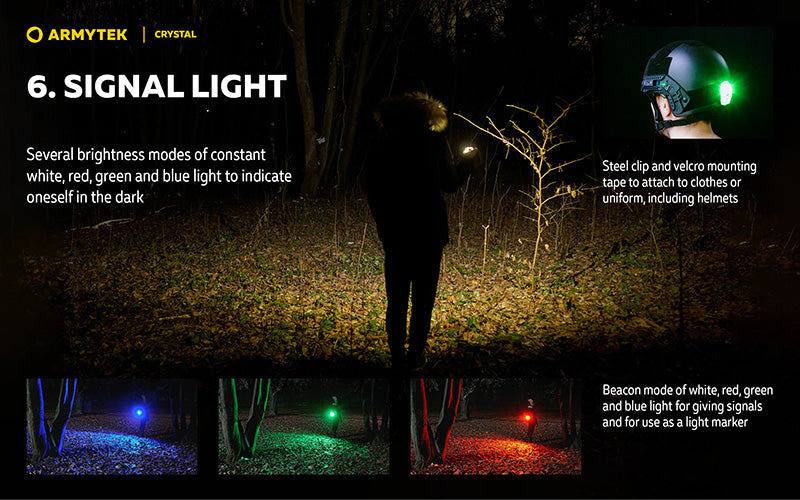 Lampe Armytek Crystal RGB – 200 Lumens Blanc + Rouge/Bleu/Vert  NYCTALOPE  