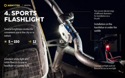 Lampe Armytek Crystal – 150 Lumens Blanc + 30 Lumens Rouge  NYCTALOPE  