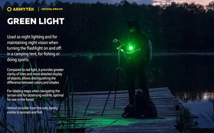 Lampe Frontale Armytek Crystal PRO UV – 200 Lumens - Lumière Blanche/Rouge/Verte/Bleu/UV  NYCTALOPE  