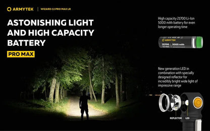 Lampe Frontale Armytek Wizard C2 PRO MAX LR Magnet USB 4150/3870 Lumens  NYCTALOPE  