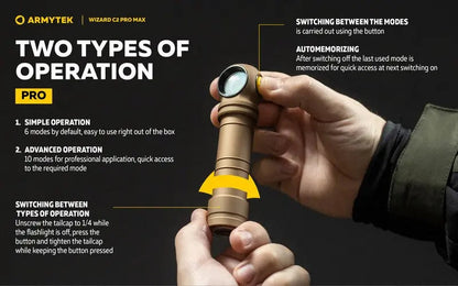 Lampe Frontale Armytek Wizard C2 PRO MAX SAND Magnet USB 4000 Lumens - rechargeable en USB  NYCTALOPE  