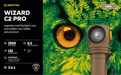 Lampe Frontale Armytek Wizard C2 PRO SAND Magnet USB 2500 Lumens  NYCTALOPE  
