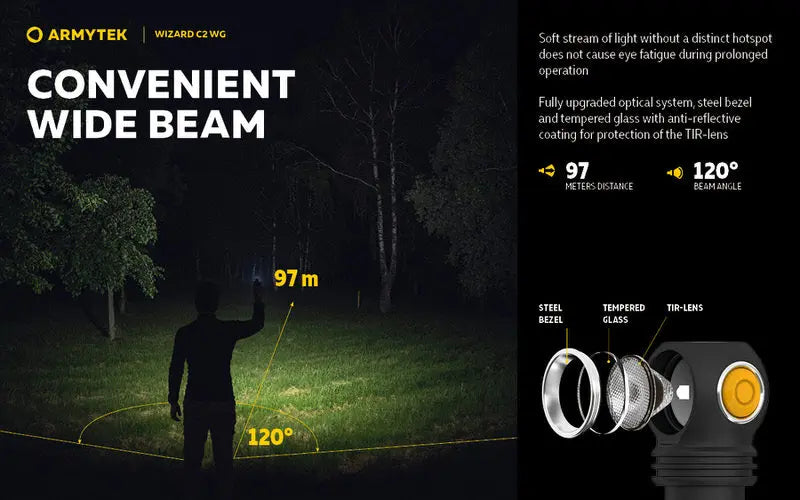 Lampe Frontale Armytek Wizard C2 WG – 1020 Lumens Warm / 400 Lumens Vert  NYCTALOPE  