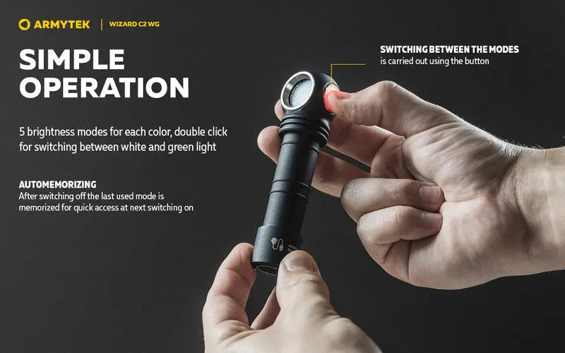 Lampe Frontale Armytek Wizard C2 WG – 1020 Lumens Warm / 400 Lumens Vert  NYCTALOPE  