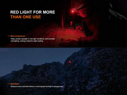 Lampe Frontale Fenix HL12R V2.0 500 Lumens - Rechargeable USB-C - Lumière Rouge - NYCTALOPE