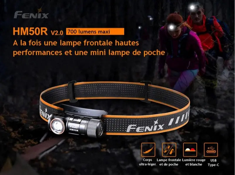 Lampe Frontale Fenix HM50R V2.0 - 700 Lumens - Rechargeable USB-C  NYCTALOPE  