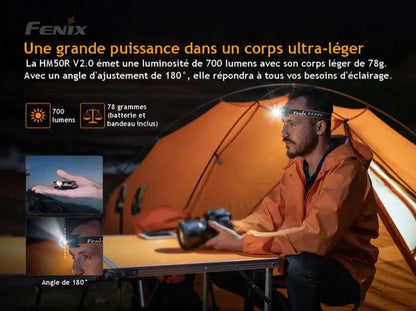 Lampe Frontale Fenix HM50R V2.0 - 700 Lumens - Rechargeable USB-C  NYCTALOPE  