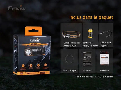 Lampe Frontale Fenix HM50R V2.0 - 700 Lumens - Rechargeable USB-C  NYCTALOPE  