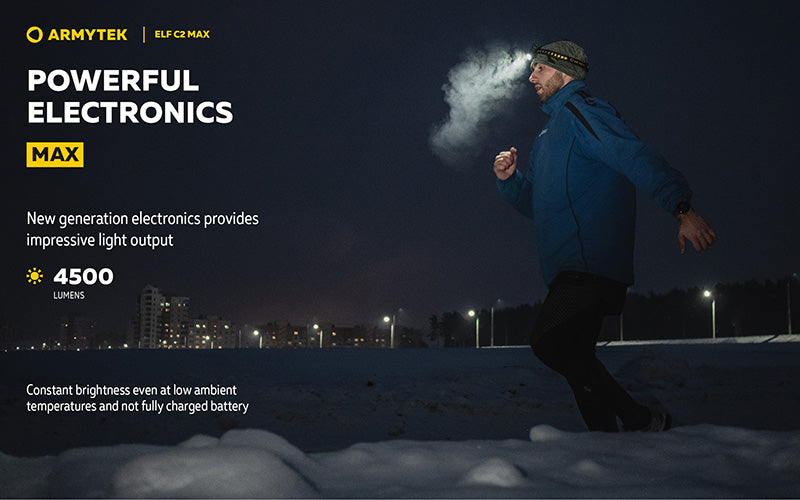 Lampe Frontale Armytek Elf C2 Max 4500 Lumens - Faisceau Large 150° - 4 en 1 - Rechargeable USB-C