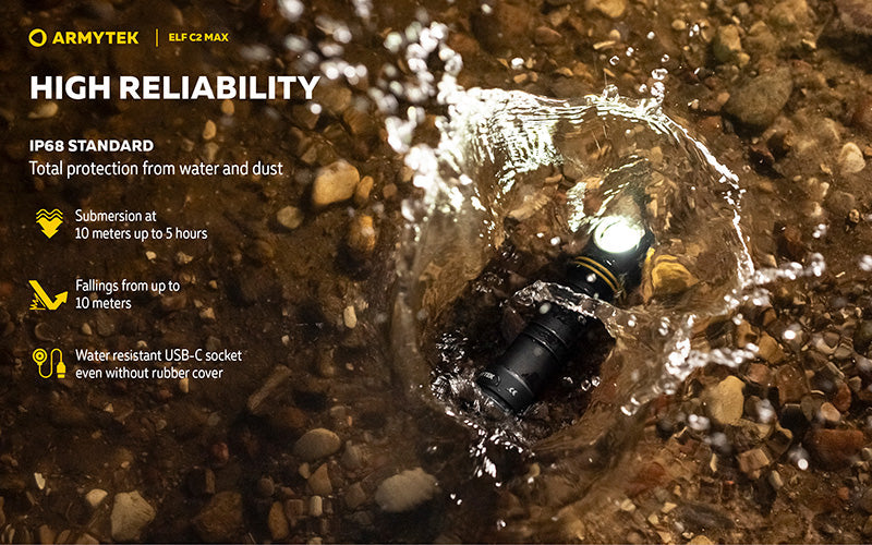 Lampe Frontale Armytek Elf C2 Max 4500 Lumens - Faisceau Large 150° - 4 en 1 - Rechargeable USB-C