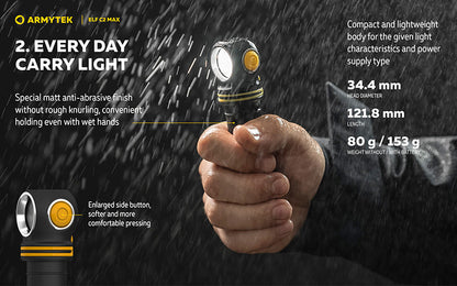 Lampe Frontale Armytek Elf C2 Max 4500 Lumens - Faisceau Large 150° - 4 en 1 - Rechargeable USB-C