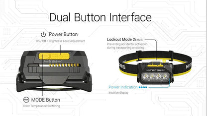 Lampe Frontale Nitecore HA27 UHE 800 Lumens - 3 températures de couleur - Triple alimentation  NYCTALOPE  