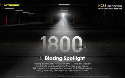 Lampe Frontale Nitecore HC68 Rechargeable – 2000 Lumens  NYCTALOPE  