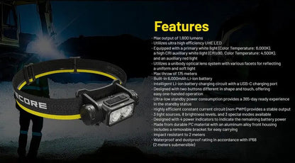 Lampe Frontale Nitecore NU53 - 1800 Lumens rechargeable  NYCTALOPE  