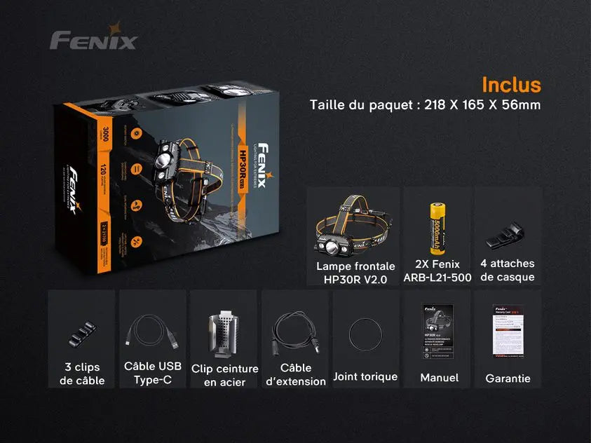 Lampe Frontale Rechargeable Fenix HP30R V2.0 – 3000 Lumens - NYCTALOPE