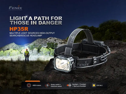Lampe Frontale professionnelle Fenix HP35R SAR - 4000 Lumens rechargeable - pour casque  NYCTALOPE  