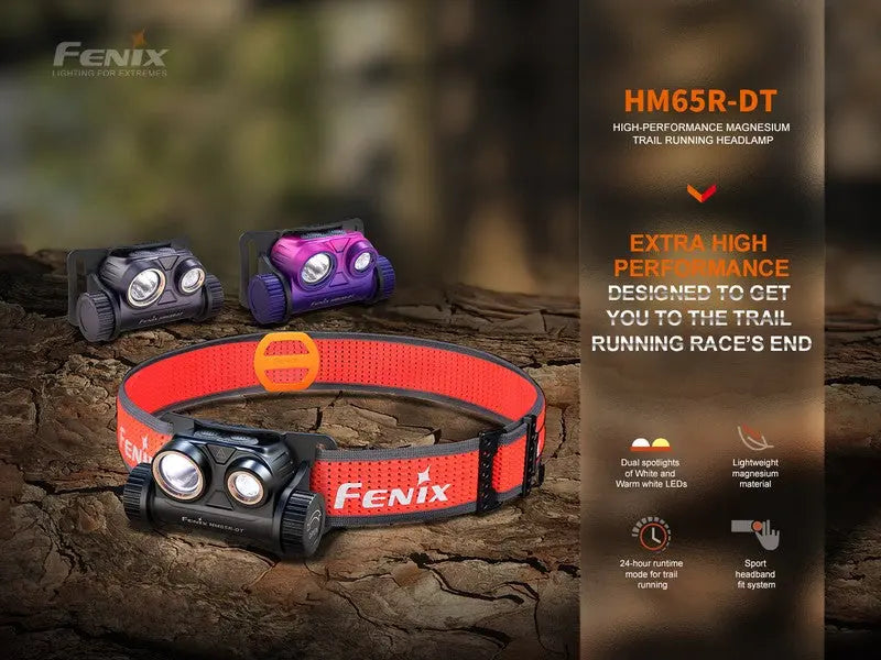 Lampe Frontale rechargeable Fenix HM65R-DT Classic, Violet ou Nebula – 1500 Lumens  NYCTALOPE  