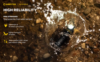 Lampe Frontale Armytek Elf C2 Max LR 4500 Lumens - Portée 235m Longue Distance - 4 en 1 - Rechargeable USB-C