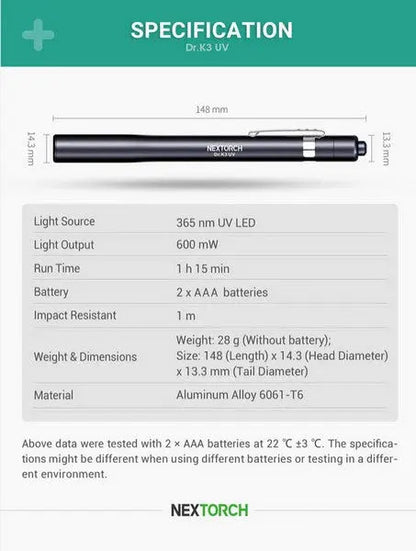 Lampe Nextorch DR K3UV 600mW - 10 Lumens Jaune  NYCTALOPE  