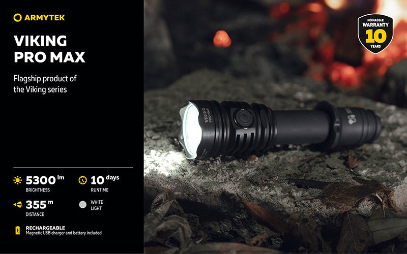 Lampe torche Armytek Viking Pro Max 5300 Lumens - Batterie 21700 Li-Ion 5000mAh - Portée de 355 mètres