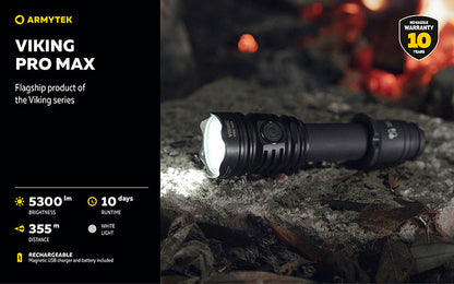 Lampe torche Armytek Viking Pro Max 5300 Lumens - Batterie 21700 Li-Ion 5000mAh - Portée de 355 mètres