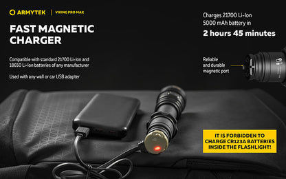 Lampe torche Armytek Viking Pro Max 5300 Lumens - Batterie 21700 Li-Ion 5000mAh - Portée de 355 mètres