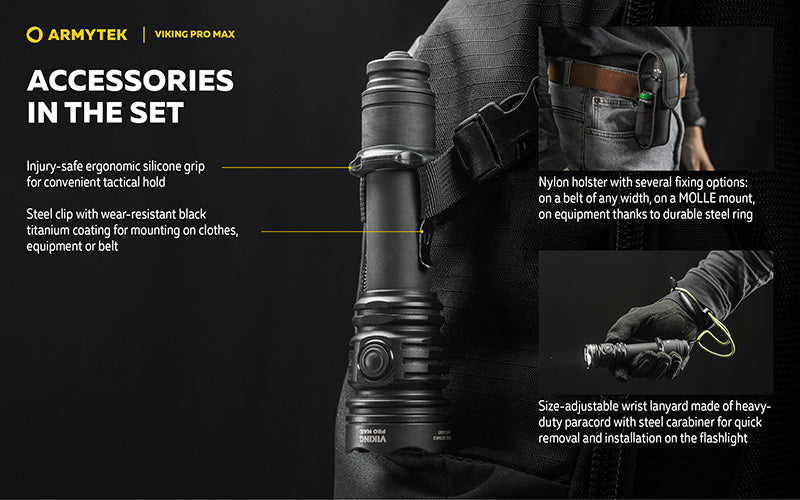 Lampe torche Armytek Viking Pro Max 5300 Lumens - Batterie 21700 Li-Ion 5000mAh - Portée de 355 mètres
