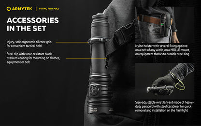 Lampe torche Armytek Viking Pro Max 5300 Lumens - Batterie 21700 Li-Ion 5000mAh - Portée de 355 mètres