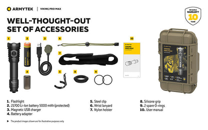 Lampe torche Armytek Viking Pro Max 5300 Lumens - Batterie 21700 Li-Ion 5000mAh - Portée de 355 mètres