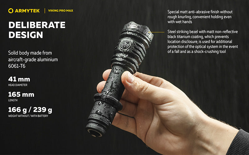 Lampe torche Armytek Viking Pro Max 5300 Lumens - Batterie 21700 Li-Ion 5000mAh - Portée de 355 mètres