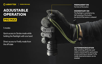 Lampe torche Armytek Viking Pro Max 5300 Lumens - Batterie 21700 Li-Ion 5000mAh - Portée de 355 mètres
