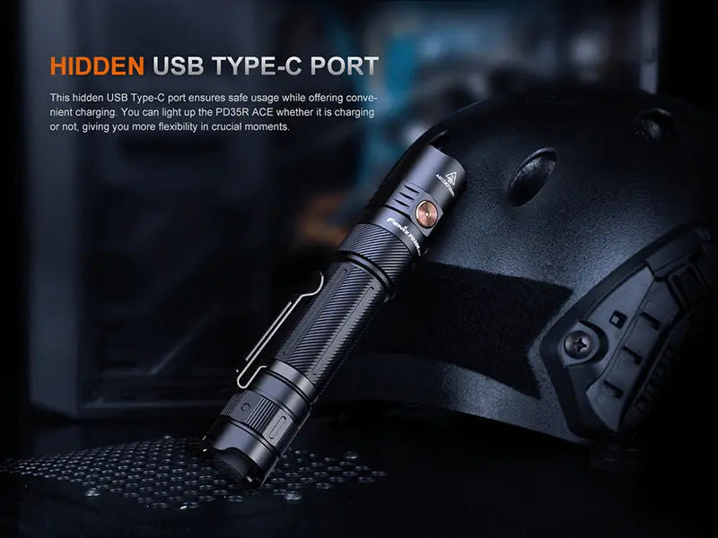Lampe Tactique Fenix PD35R ACE 2000 Lumens - Multimodes - Rechargeable USB-C  NYCTALOPE  