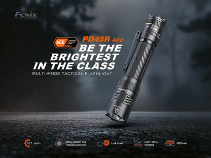 Lampe Tactique Fenix PD45R ACE 3200 Lumens - 6 modes personnalisables - Commutateur tactique - Rechargeable USB-C - NYCTALOPE