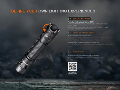 Lampe Tactique Fenix PD45R ACE 3200 Lumens - 6 modes personnalisables - Commutateur tactique - Rechargeable USB-C - NYCTALOPE