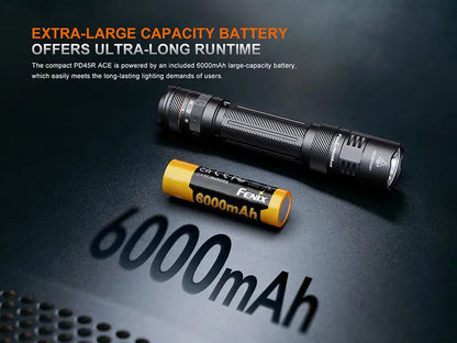 Lampe Tactique Fenix PD45R ACE 3200 Lumens - 6 modes personnalisables - Commutateur tactique - Rechargeable USB-C - NYCTALOPE