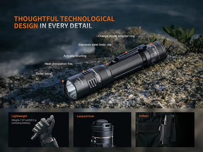 Lampe Tactique Fenix PD45R ACE 3200 Lumens - 6 modes personnalisables - Commutateur tactique - Rechargeable USB-C - NYCTALOPE