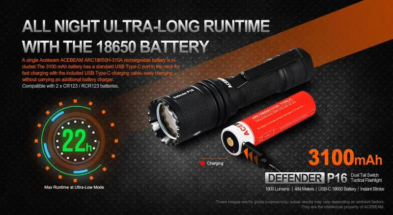 Lampe Torche Acebeam P16 – 1800 Lumens - NYCTALOPE – ECOLOGEEK4U
