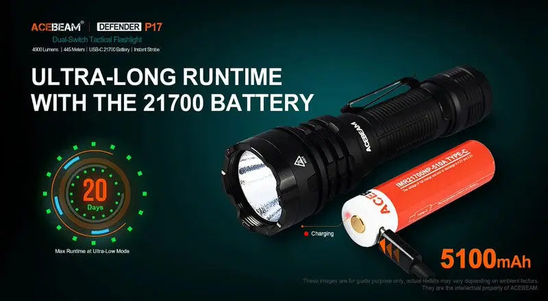 Lampe Torche Acebeam P17 – 4900 Lumens  NYCTALOPE  
