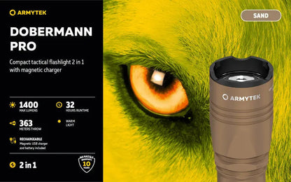 Lampe Torche Armytek Dobermann Pro SAND Magnet USB – 1400 Lumens - WARM  NYCTALOPE  