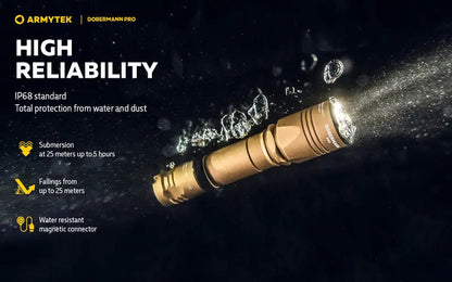 Lampe Torche Armytek Dobermann Pro SAND Magnet USB – 1400 Lumens - WARM  NYCTALOPE  