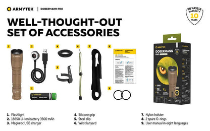 Lampe Torche Armytek Dobermann Pro SAND Magnet USB – 1400 Lumens - WARM  NYCTALOPE  