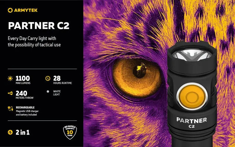 Lampe Torche Armytek Partner C2 V4 Magnet USB – 1100/1020 Lumens  NYCTALOPE  