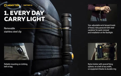 Lampe Torche Armytek Partner C2 V4 Magnet USB – 1100/1020 Lumens  NYCTALOPE  