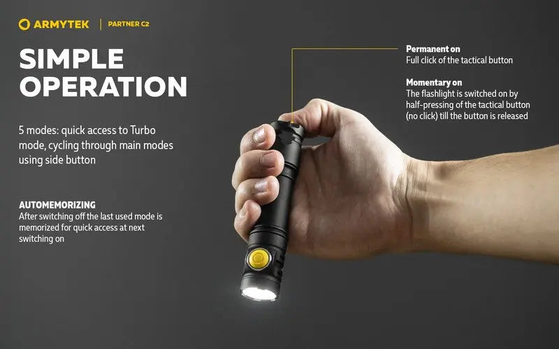 Lampe Torche Armytek Partner C2 V4 Magnet USB – 1100/1020 Lumens  NYCTALOPE  
