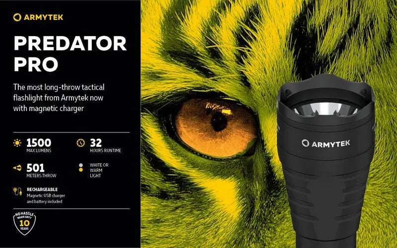 Lampe Torche Armytek Predator Pro Magnet USB – 1500/1400 Lumens - NYCTALOPE