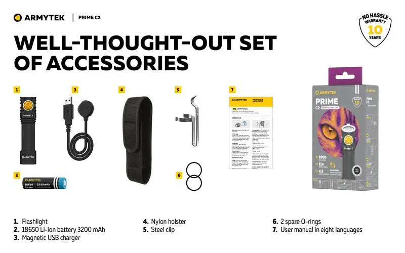 Lampe Torche Armytek Prime C2 Magnet USB – 1000/930 Lumens  NYCTALOPE  