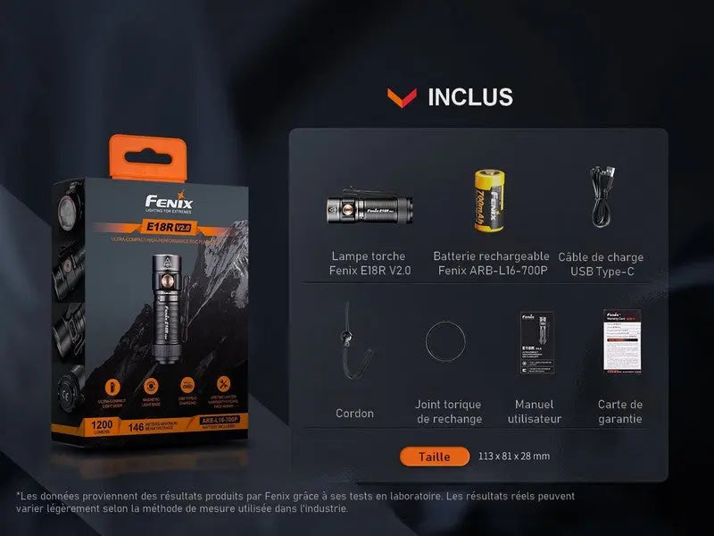 Lampe Torche Fenix E18R V2.0 – 1200 Lumens  NYCTALOPE  