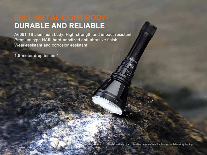 Lampe Torche Fenix HT18R V2.0 - 3700 Lumens - Lampe longue portée 1100 mètres - Double interrupteur latéral  NYCTALOPE  