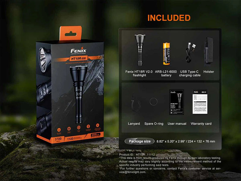 Lampe Torche Fenix HT18R V2.0 - 3700 Lumens - Lampe longue portée 1100 mètres - Double interrupteur latéral  NYCTALOPE  