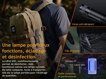Lampe Torche Fenix LD32 UVC – 1200 Lumens – Désinfection UVC  NYCTALOPE  